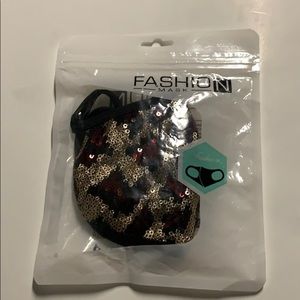 Red & Gold Leopard Sequin Bling Face Mask